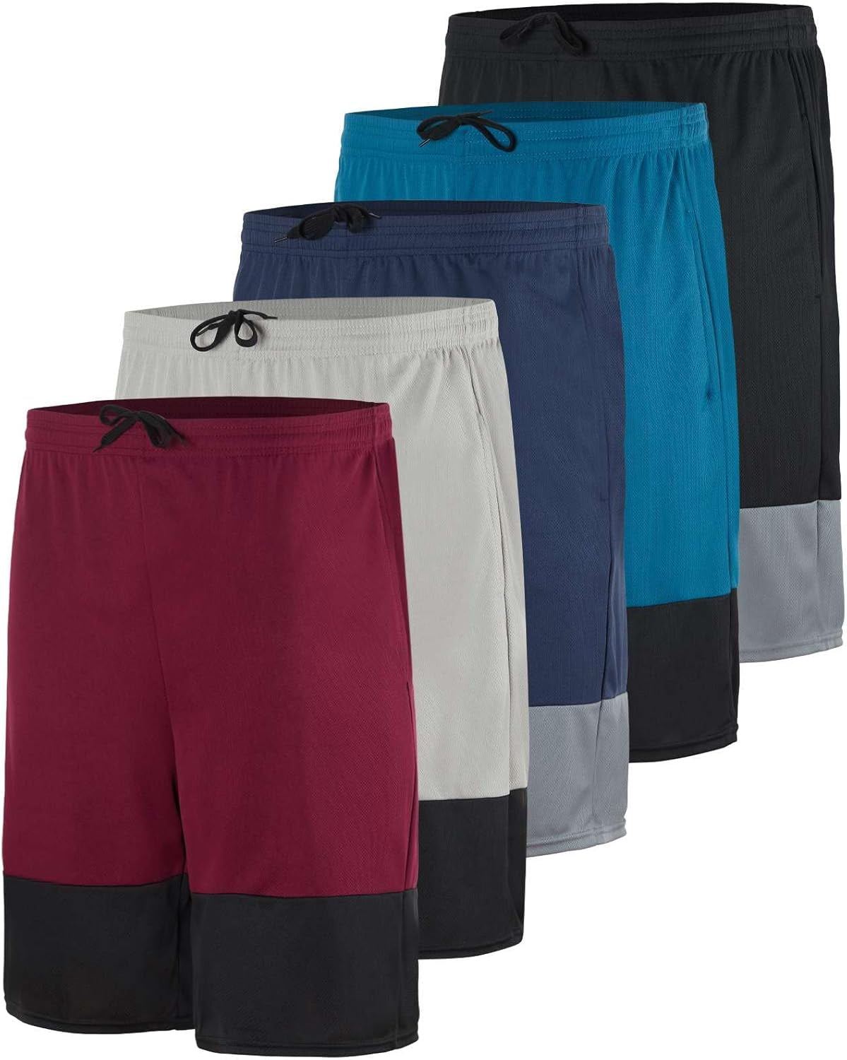 Real Essentials: Men’S 5 Pack 9" Mesh Shorts – Athletic Gym, Workout, Basketball, Running, Casual Lounge Activewear Pockets