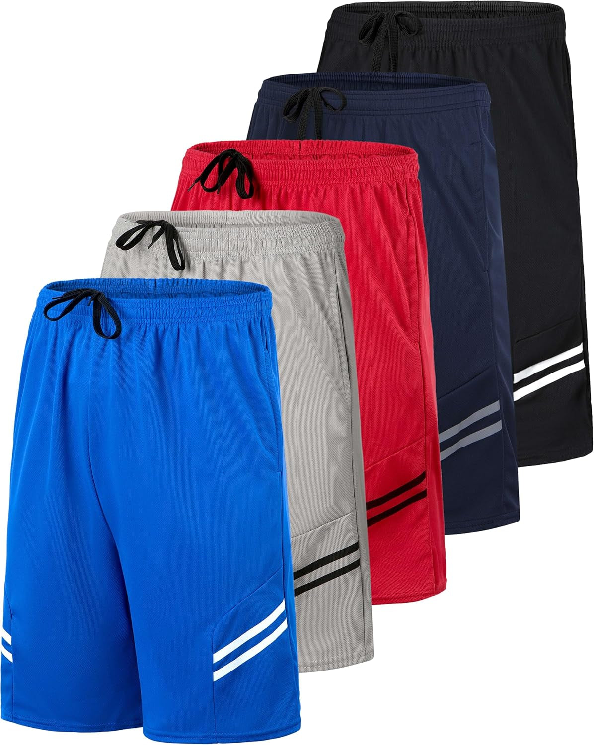 Real Essentials: Men’S 5 Pack 9" Mesh Shorts – Athletic Gym, Workout, Basketball, Running, Casual Lounge Activewear Pockets
