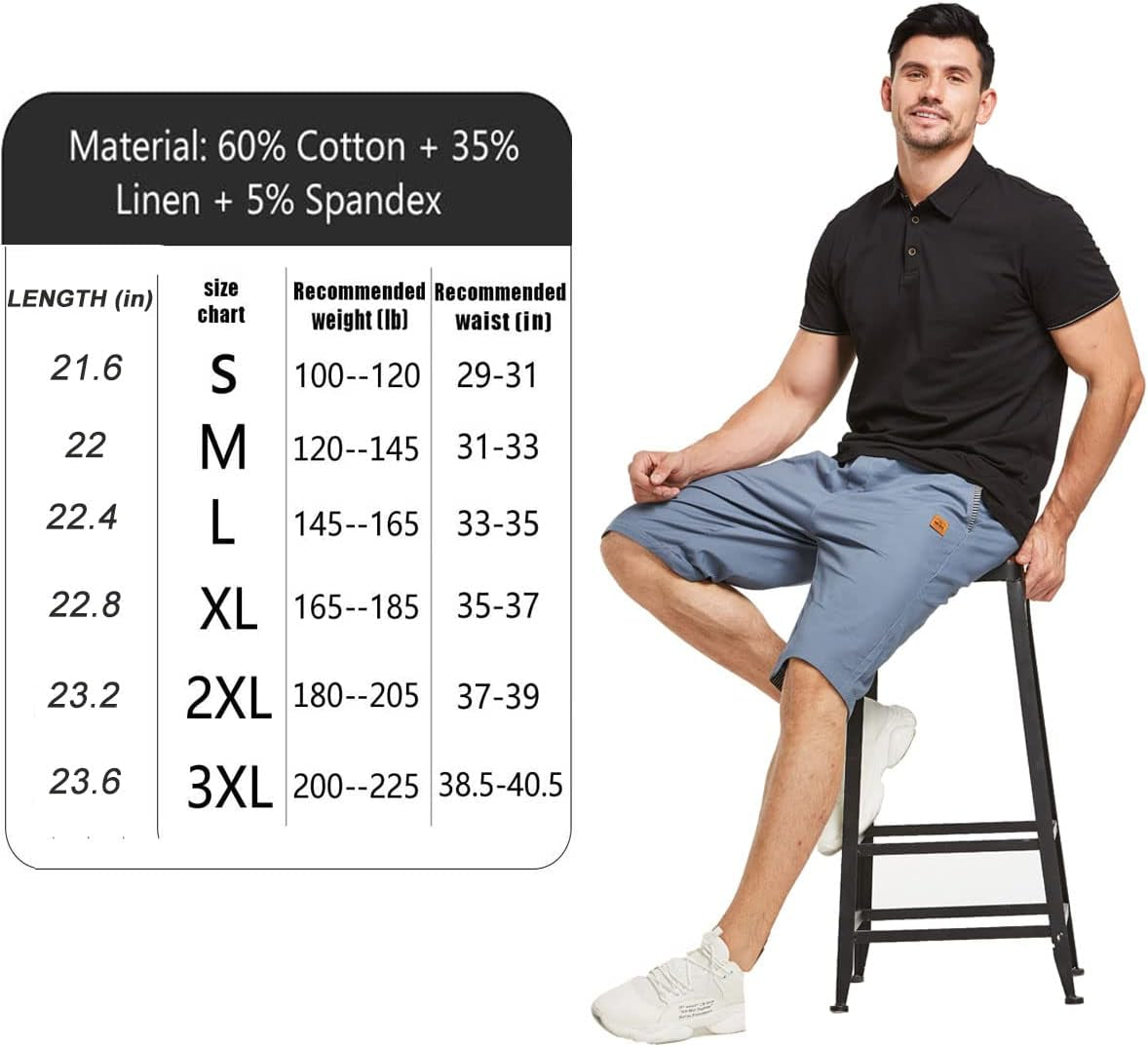 Justsun Mens Shorts Casual Classic Fit Cotton Summer Beach Shorts with Elastic Waist and Pockets