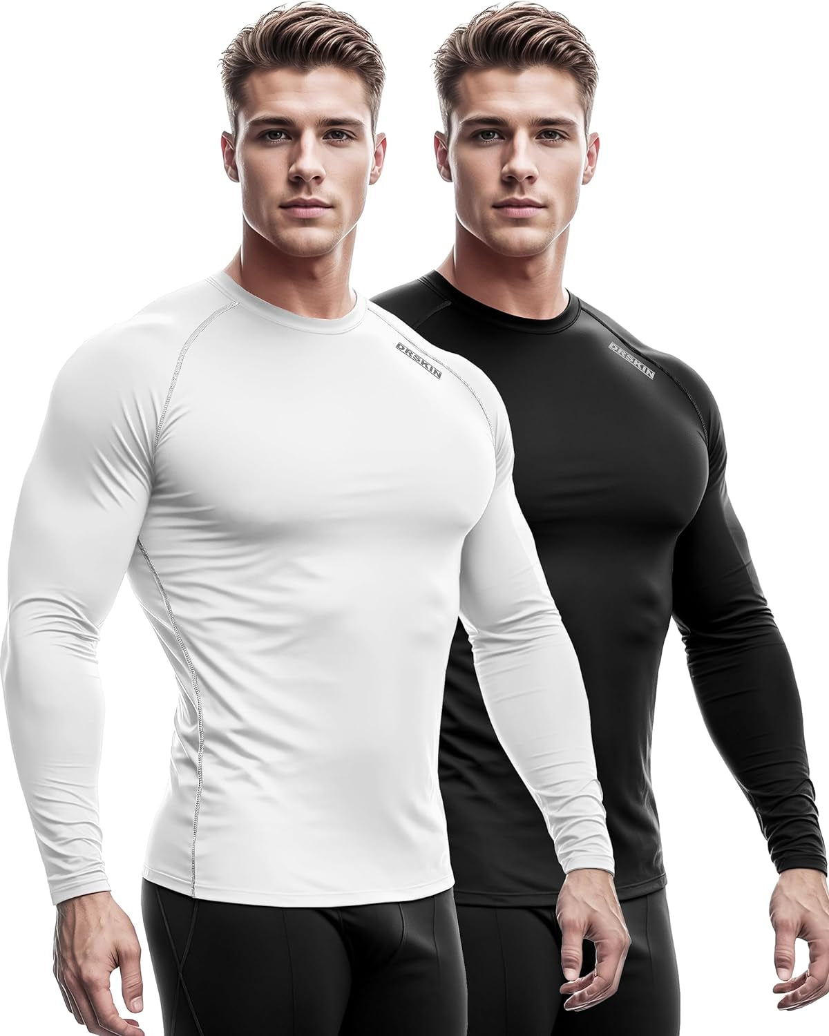 DRSKIN 4, 3, 2 or 1 Pack Men'S Compression Shirts Top Long Sleeve Sports Baselayer Workout Running Athletic Active