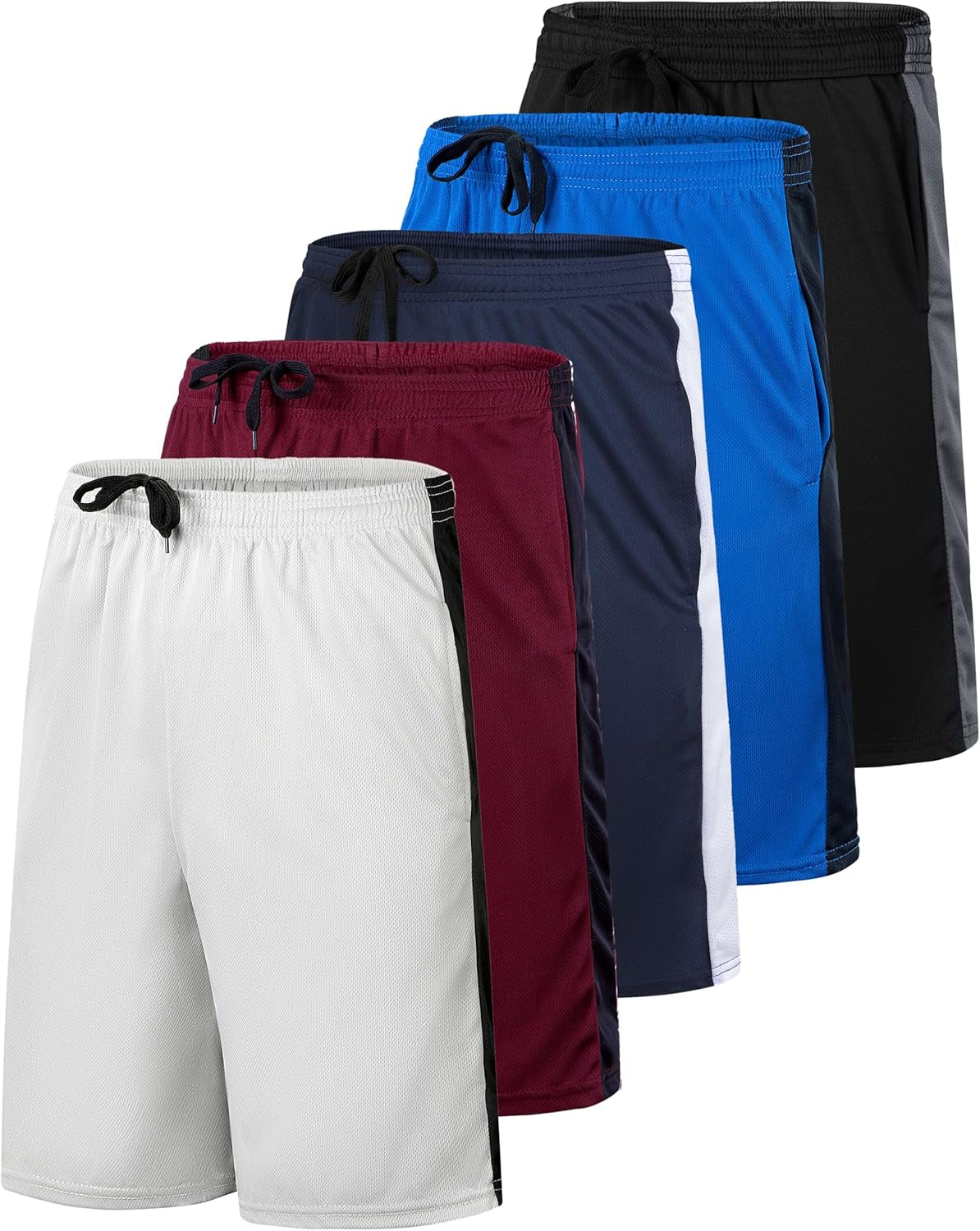 Real Essentials: Men’S 5 Pack 9" Mesh Shorts – Athletic Gym, Workout, Basketball, Running, Casual Lounge Activewear Pockets
