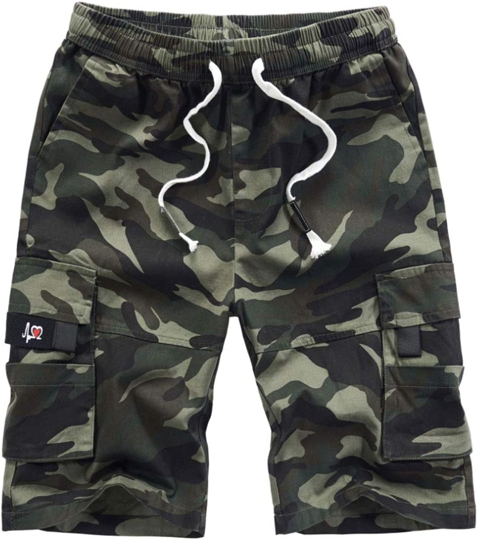Xinyangni Men'S Cargo Shorts Elastic Waist Relaxed Fit Cotton Casual Outdoor Lightweight Work Shorts Multi-Pockets