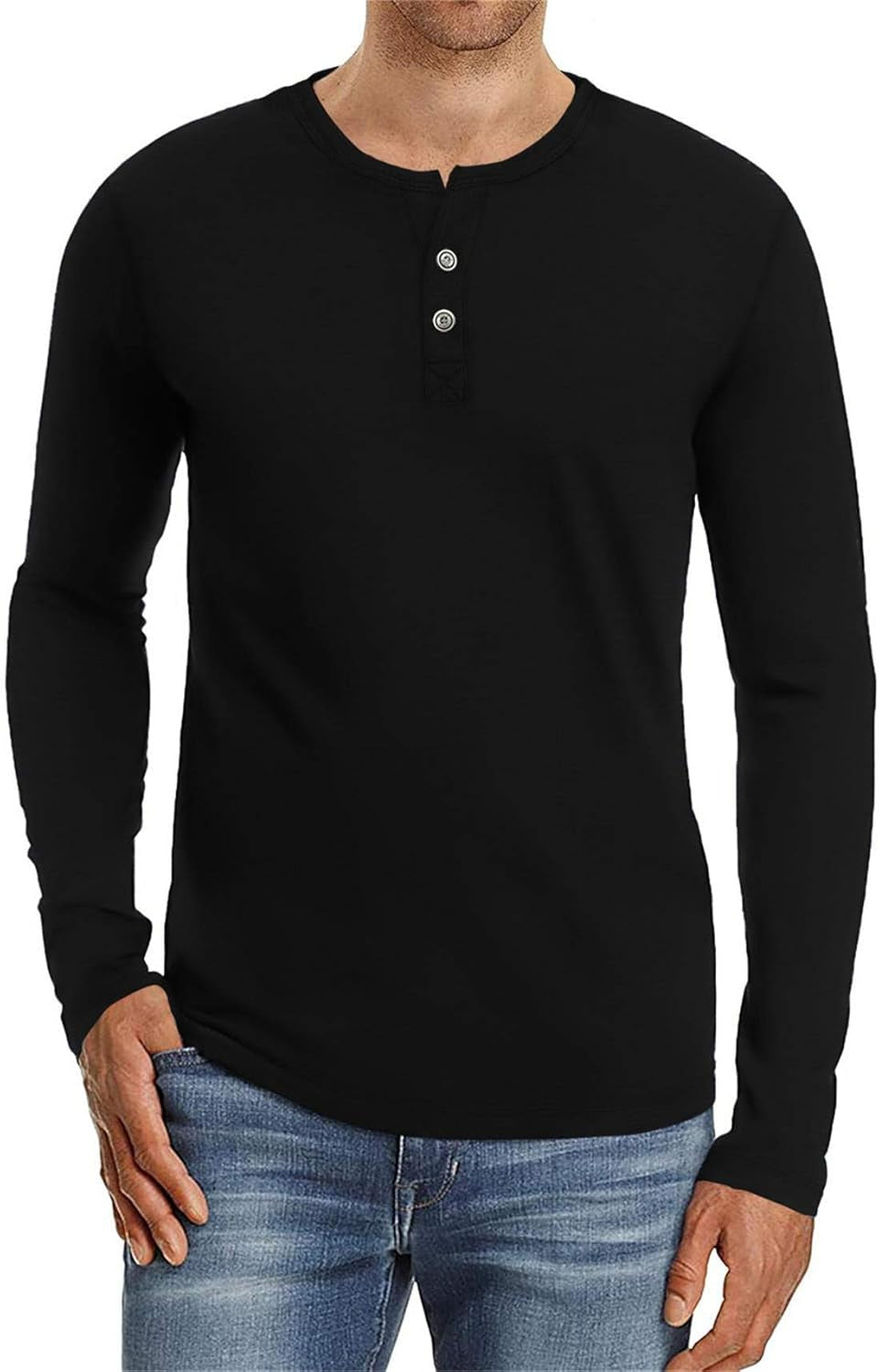 Aiyino Mens Casual Slim Fit Long Sleeve Henley T-Shirts Cotton Shirts
