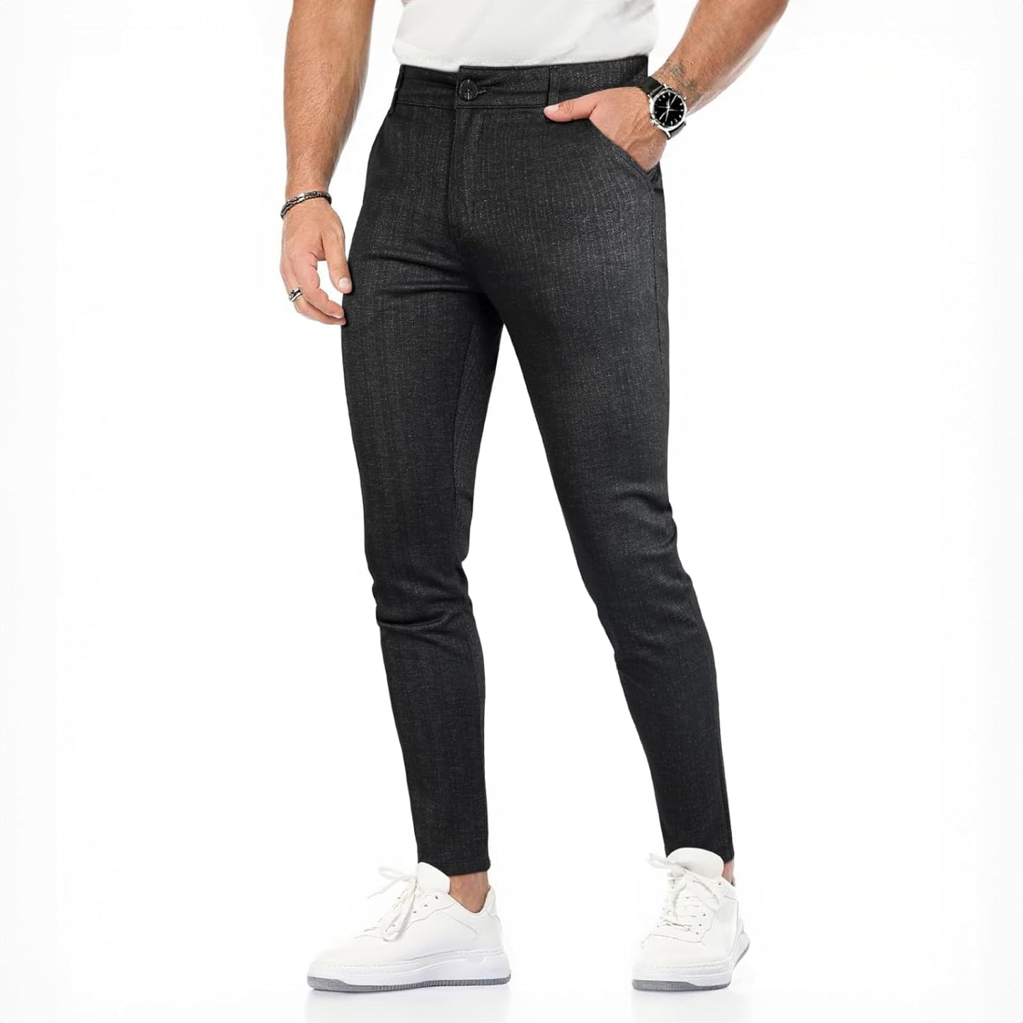 GINGTTO Mens Plaid Dress Pants Stretch Chino Pants Men Slim Fit