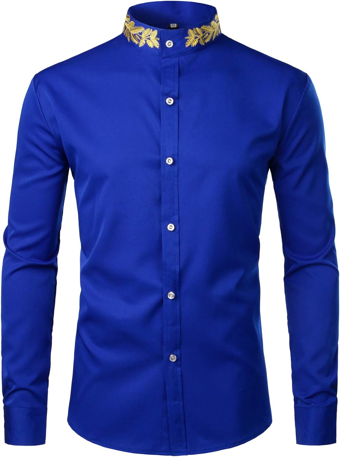 ZEROYAA Mens Hipster Gold Embroidery Mandarin Collar Slim Fit Long Sleeve Casual Dress Shirts