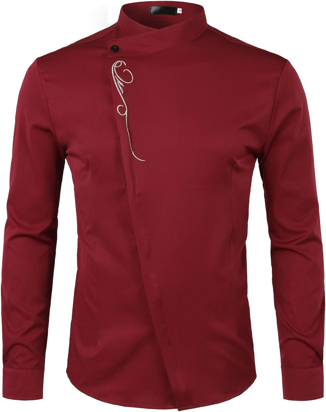 ZEROYAA Mens Hipster Gold Embroidery Mandarin Collar Slim Fit Long Sleeve Casual Dress Shirts