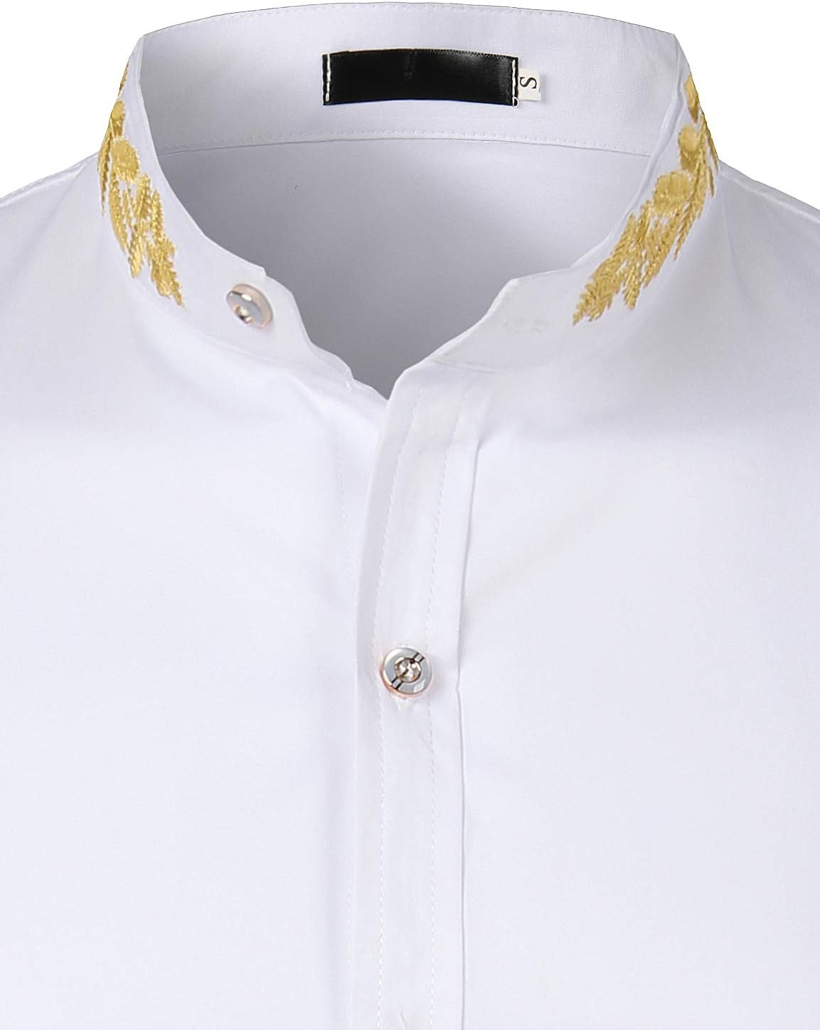 ZEROYAA Mens Hipster Gold Embroidery Mandarin Collar Slim Fit Long Sleeve Casual Dress Shirts
