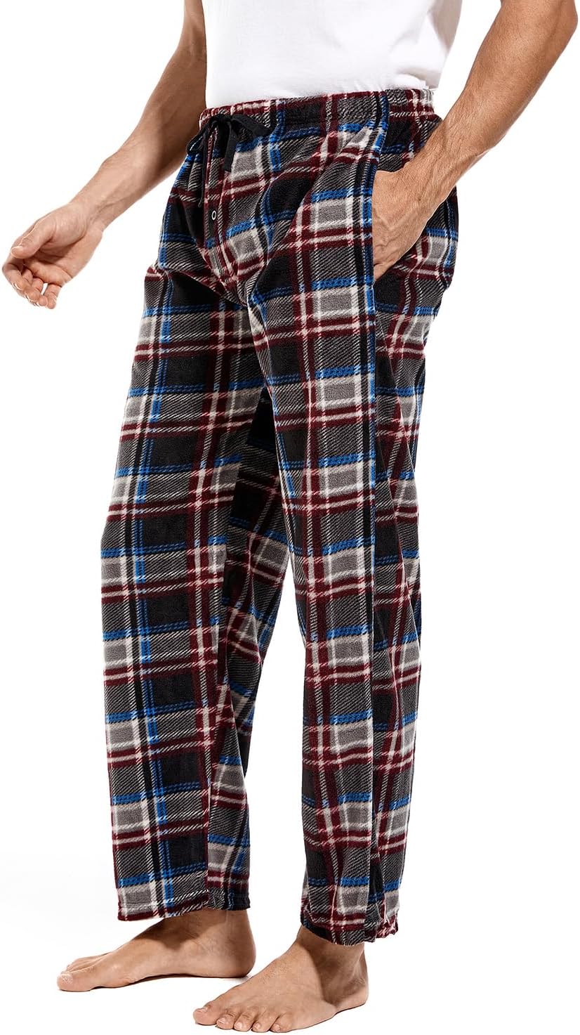 DG Hill 1Pack or 3Pack Mens PJ Pajama Pants Bottoms Fleece Lounge Pants Sleepwear Plaid Pjs with Pockets Microfleece