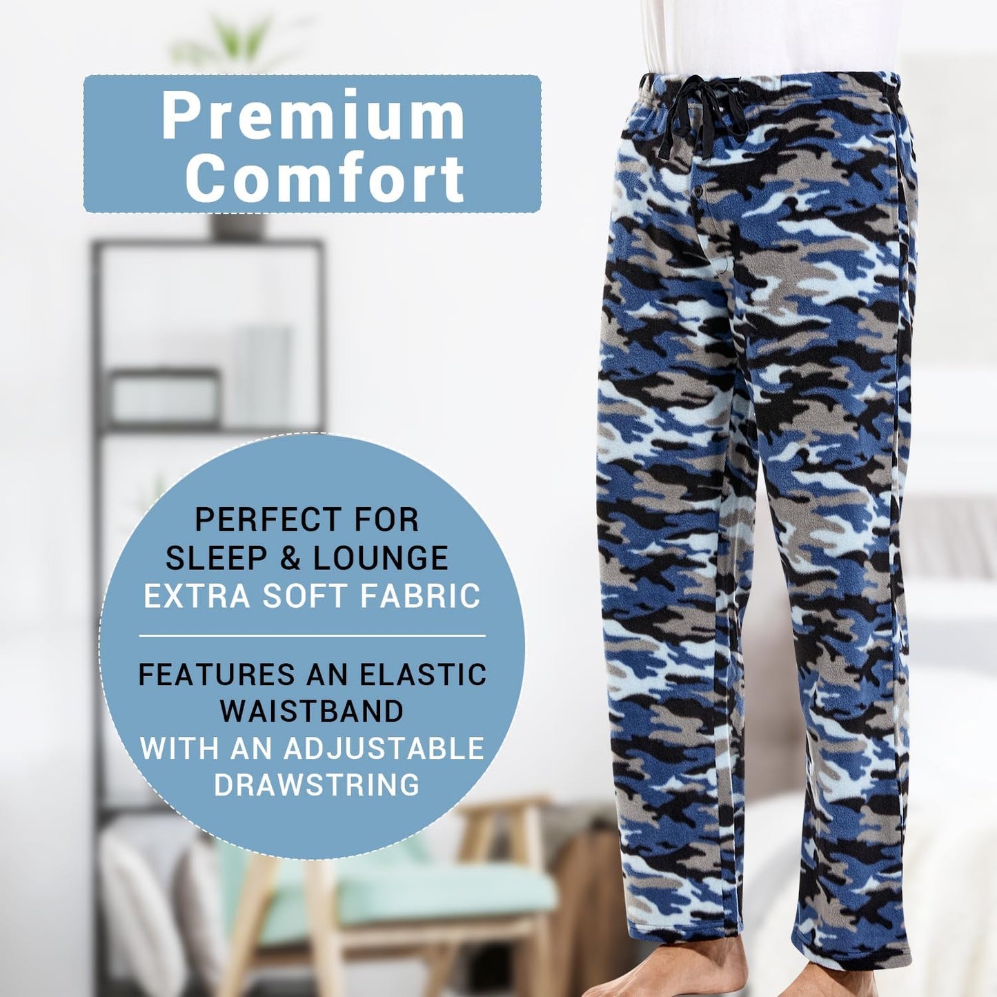DG Hill 1Pack or 3Pack Mens PJ Pajama Pants Bottoms Fleece Lounge Pants Sleepwear Plaid Pjs with Pockets Microfleece