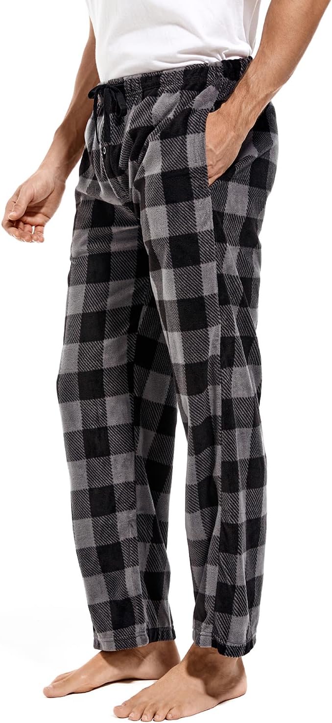 DG Hill 1Pack or 3Pack Mens PJ Pajama Pants Bottoms Fleece Lounge Pants Sleepwear Plaid Pjs with Pockets Microfleece