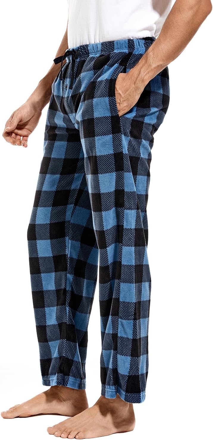 DG Hill 1Pack or 3Pack Mens PJ Pajama Pants Bottoms Fleece Lounge Pants Sleepwear Plaid Pjs with Pockets Microfleece