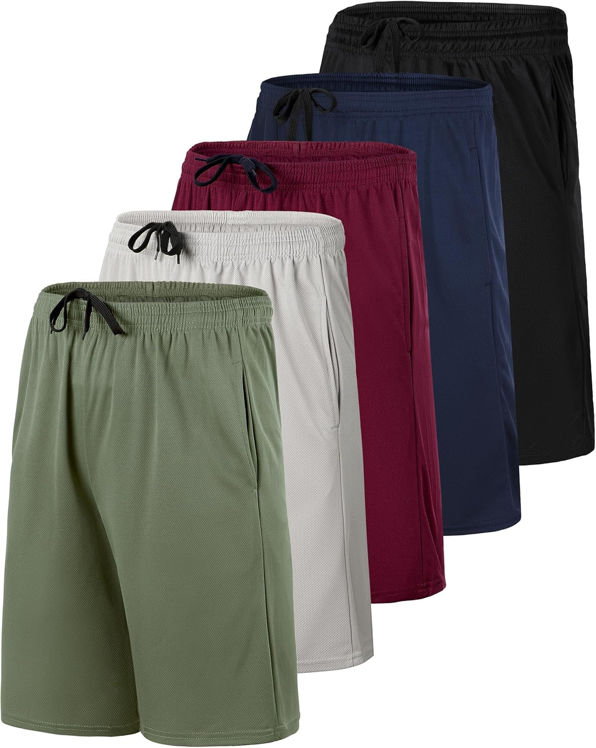 Real Essentials: Men’S 5 Pack 9" Mesh Shorts – Athletic Gym, Workout, Basketball, Running, Casual Lounge Activewear Pockets