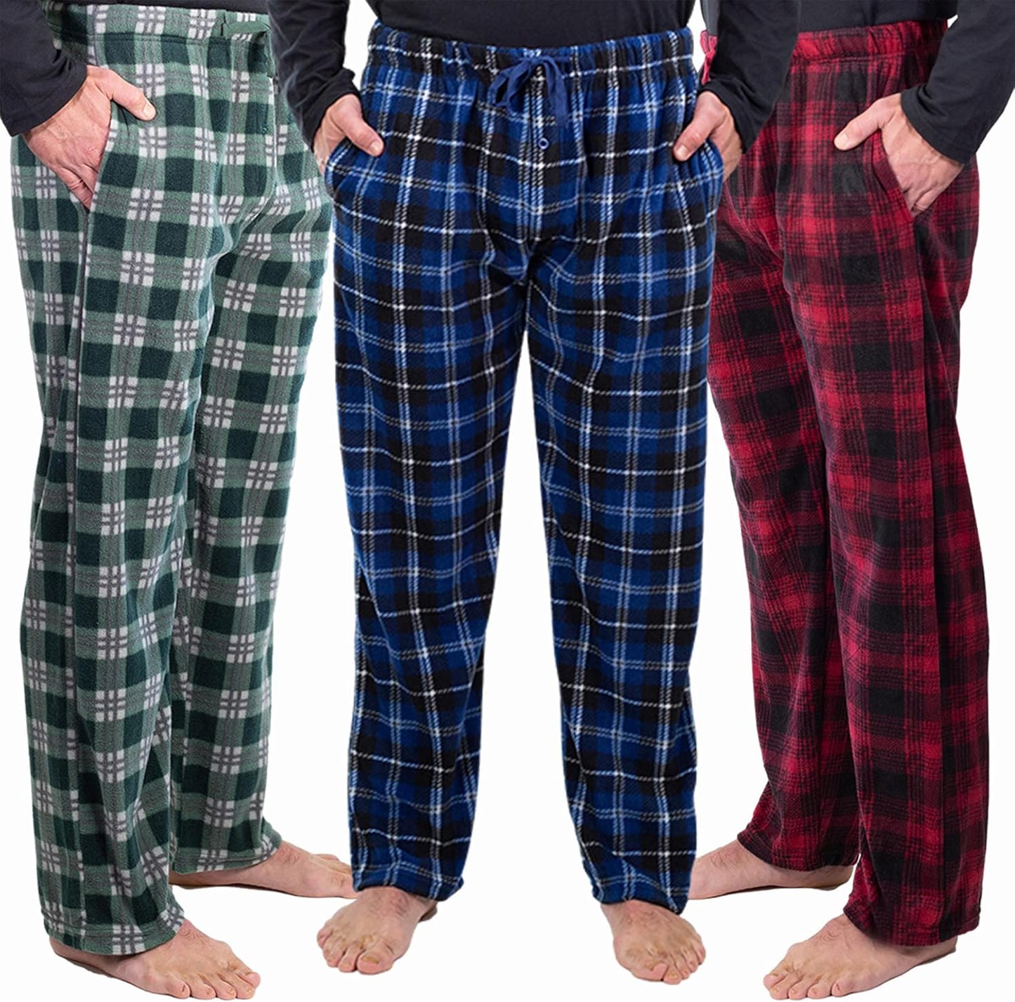 DG Hill 1Pack or 3Pack Mens PJ Pajama Pants Bottoms Fleece Lounge Pants Sleepwear Plaid Pjs with Pockets Microfleece