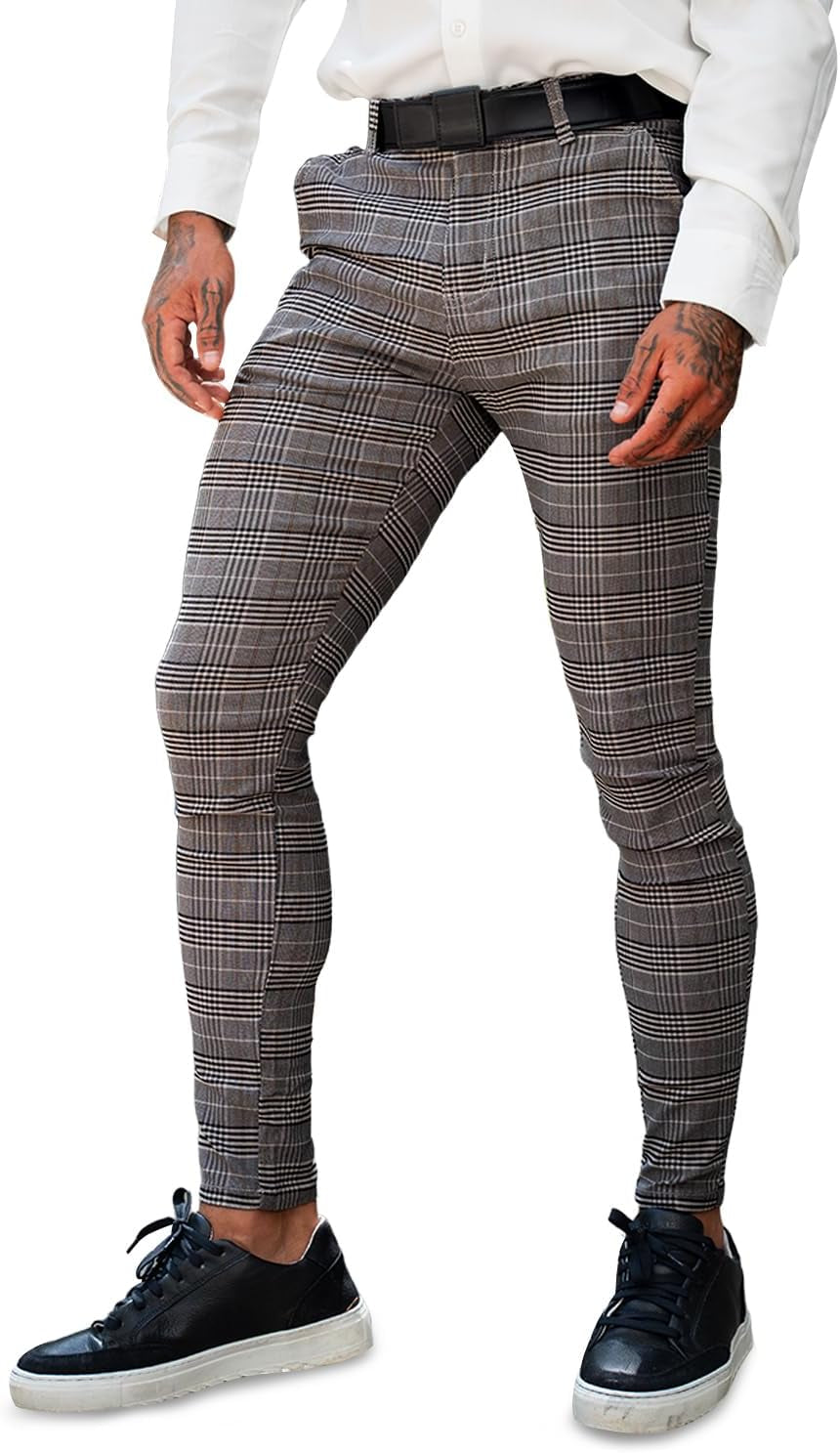 GINGTTO Mens Plaid Dress Pants Stretch Chino Pants Men Slim Fit