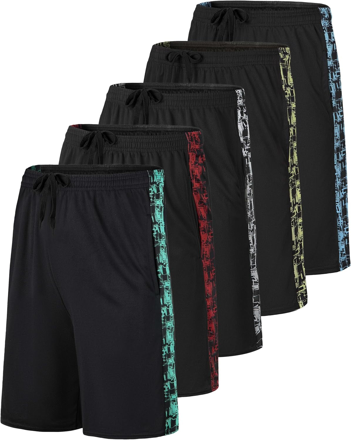 Real Essentials: Men’S 5 Pack 9" Mesh Shorts – Athletic Gym, Workout, Basketball, Running, Casual Lounge Activewear Pockets