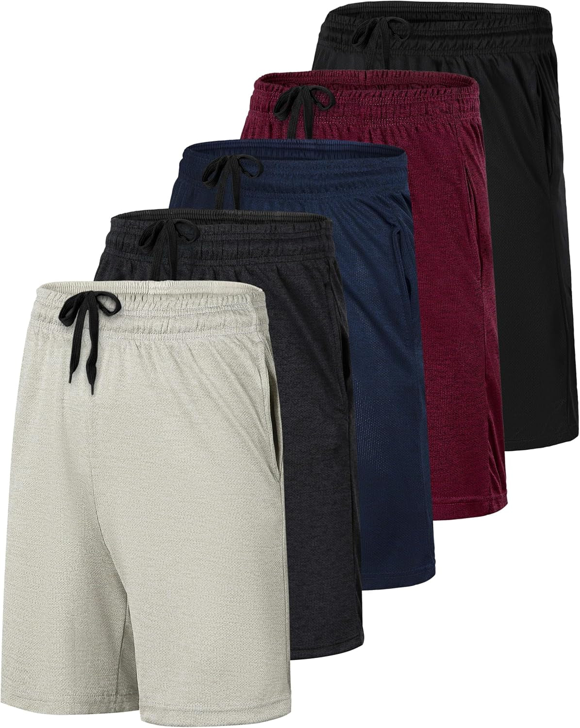 Real Essentials: Men’S 5 Pack 9" Mesh Shorts – Athletic Gym, Workout, Basketball, Running, Casual Lounge Activewear Pockets