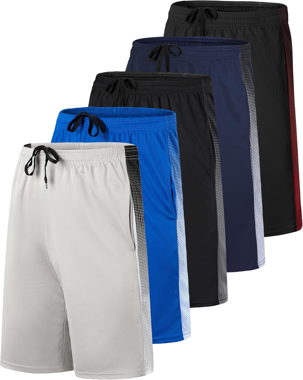 Real Essentials: Men’S 5 Pack 9" Mesh Shorts – Athletic Gym, Workout, Basketball, Running, Casual Lounge Activewear Pockets