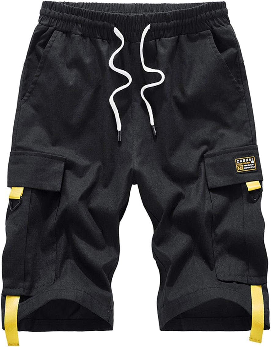 Xinyangni Men'S Cargo Shorts Elastic Waist Relaxed Fit Cotton Casual Outdoor Lightweight Work Shorts Multi-Pockets
