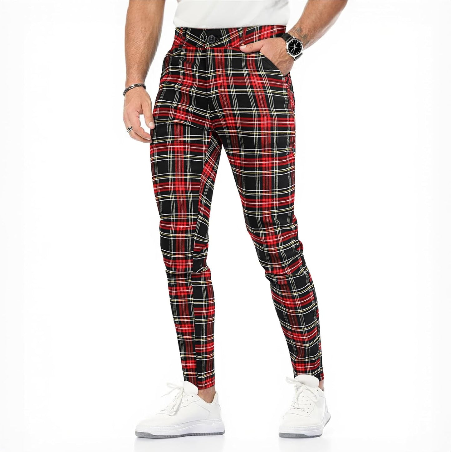 GINGTTO Mens Plaid Dress Pants Stretch Chino Pants Men Slim Fit