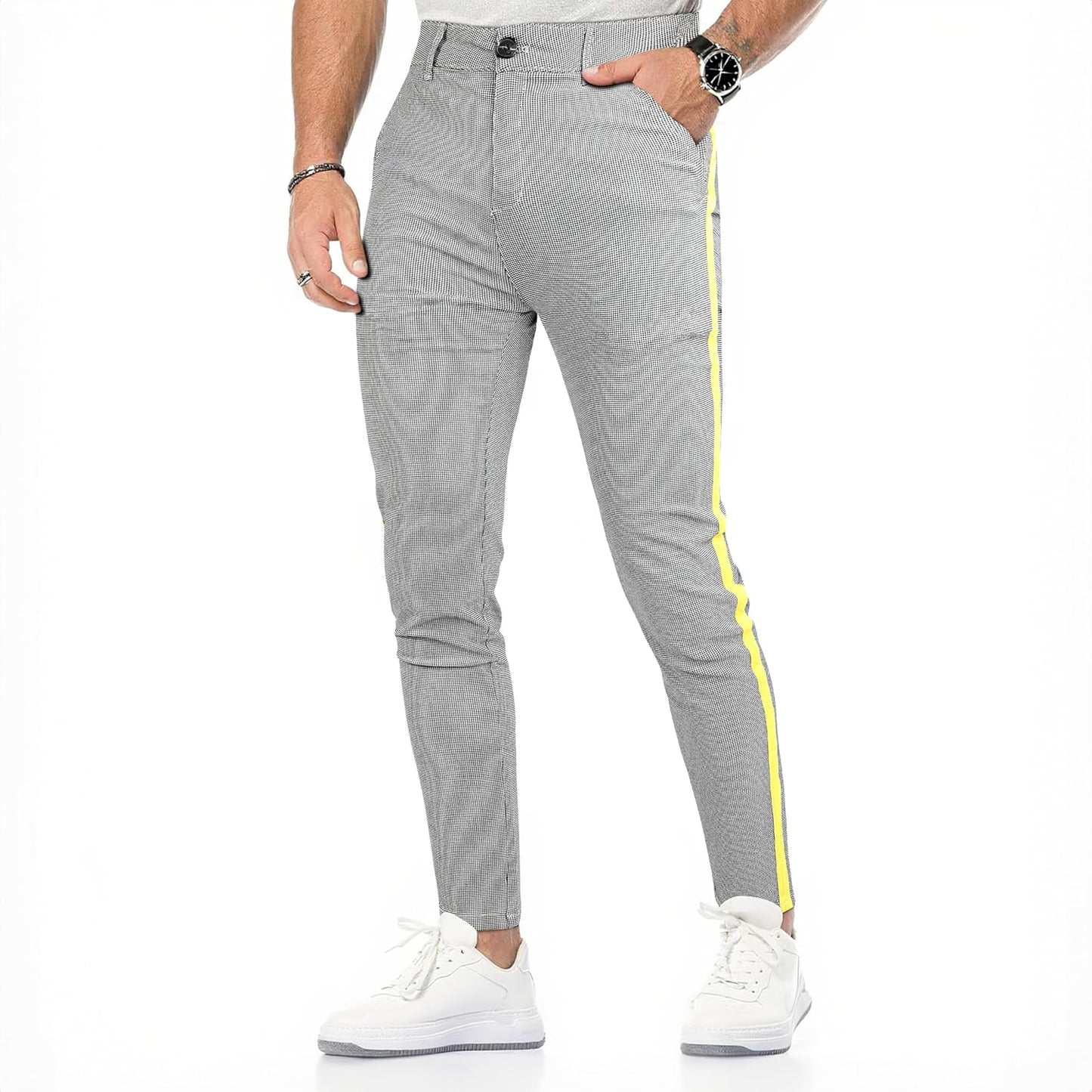 GINGTTO Mens Plaid Dress Pants Stretch Chino Pants Men Slim Fit