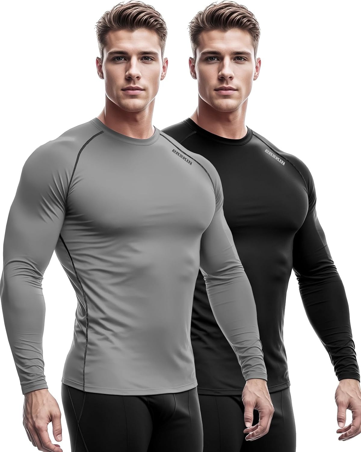 DRSKIN 4, 3, 2 or 1 Pack Men'S Compression Shirts Top Long Sleeve Sports Baselayer Workout Running Athletic Active