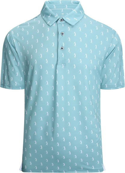 Esabel.C Golf Shirts for Men Dry Fit Performance Short Sleeve Print Moisture Wicking Collared Shirt