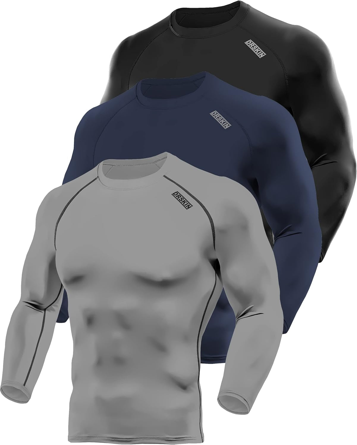DRSKIN 4, 3, 2 or 1 Pack Men'S Compression Shirts Top Long Sleeve Sports Baselayer Workout Running Athletic Active