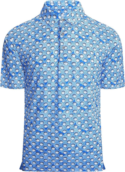 Esabel.C Golf Shirts for Men Dry Fit Performance Short Sleeve Print Moisture Wicking Collared Shirt