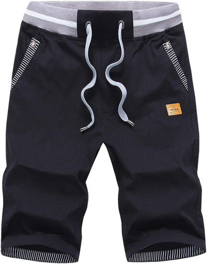 Justsun Mens Shorts Casual Classic Fit Cotton Summer Beach Shorts with Elastic Waist and Pockets