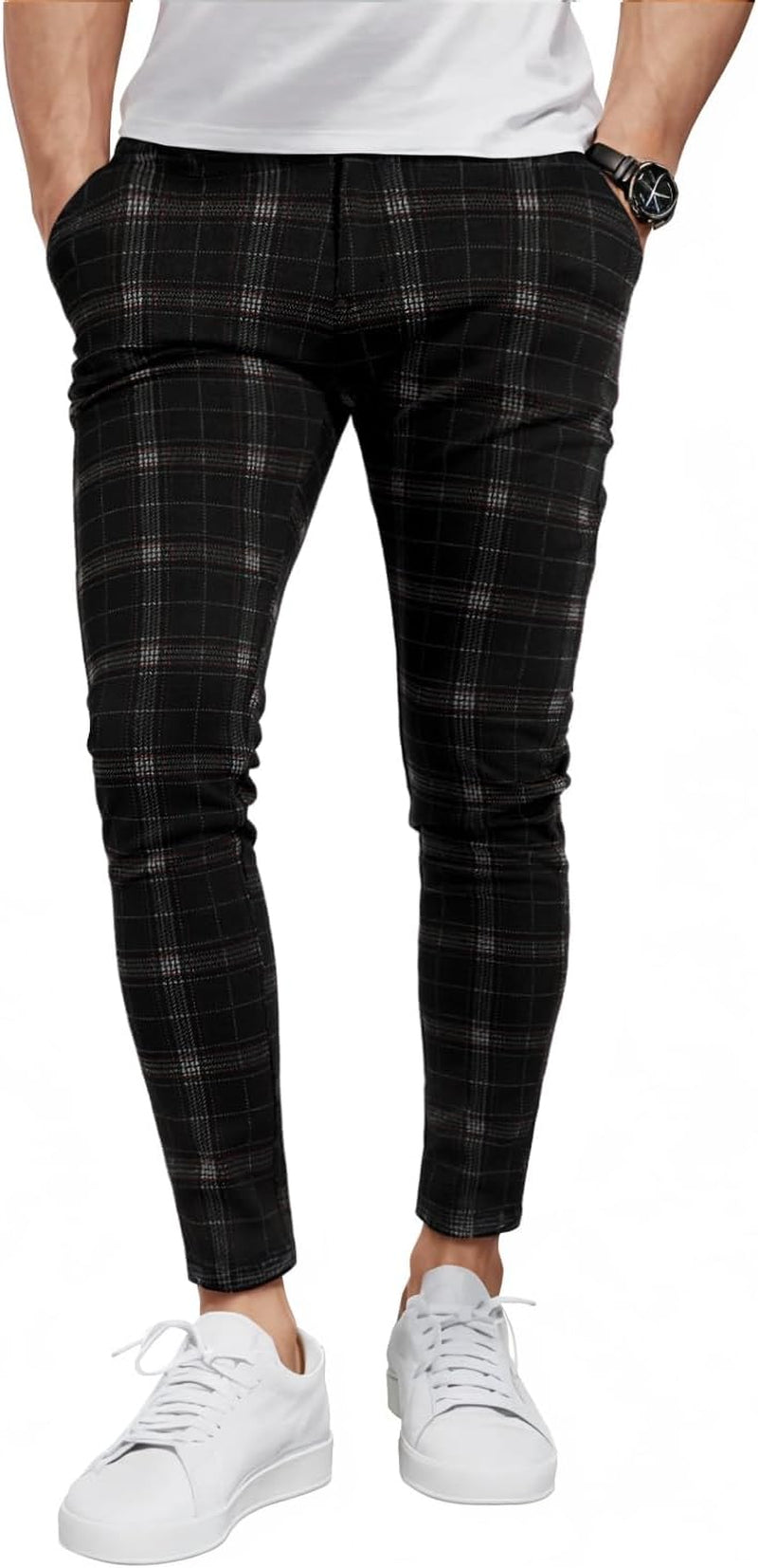 GINGTTO Mens Plaid Dress Pants Stretch Chino Pants Men Slim Fit