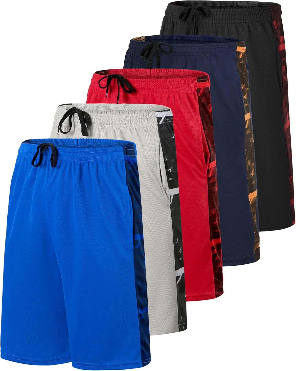 Real Essentials: Men’S 5 Pack 9" Mesh Shorts – Athletic Gym, Workout, Basketball, Running, Casual Lounge Activewear Pockets