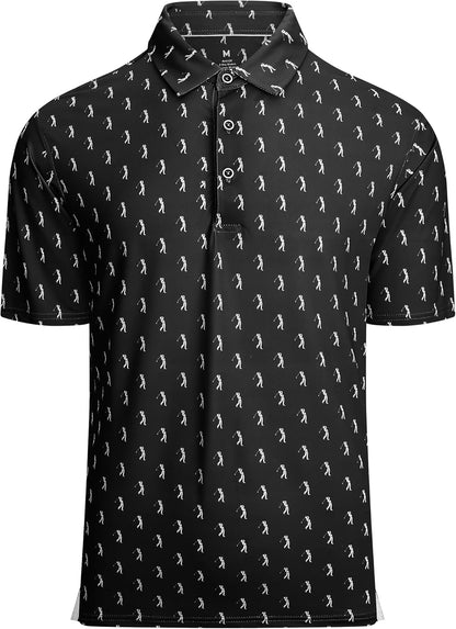 Esabel.C Golf Shirts for Men Dry Fit Performance Short Sleeve Print Moisture Wicking Collared Shirt
