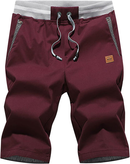 Justsun Mens Shorts Casual Classic Fit Cotton Summer Beach Shorts with Elastic Waist and Pockets