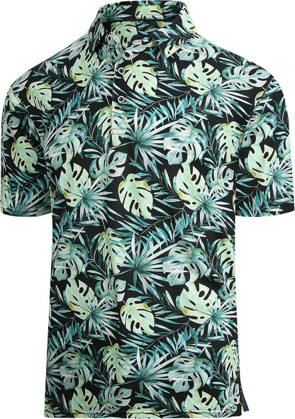 Esabel.C Golf Shirts for Men Dry Fit Performance Short Sleeve Print Moisture Wicking Collared Shirt