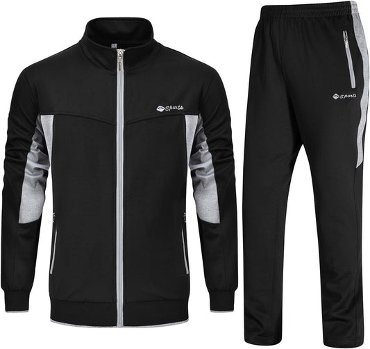 BGOWATU Men'S Tracksuits 2 Piece Running Jackets Athletic Pants Sports Suit with Zipper Pockets