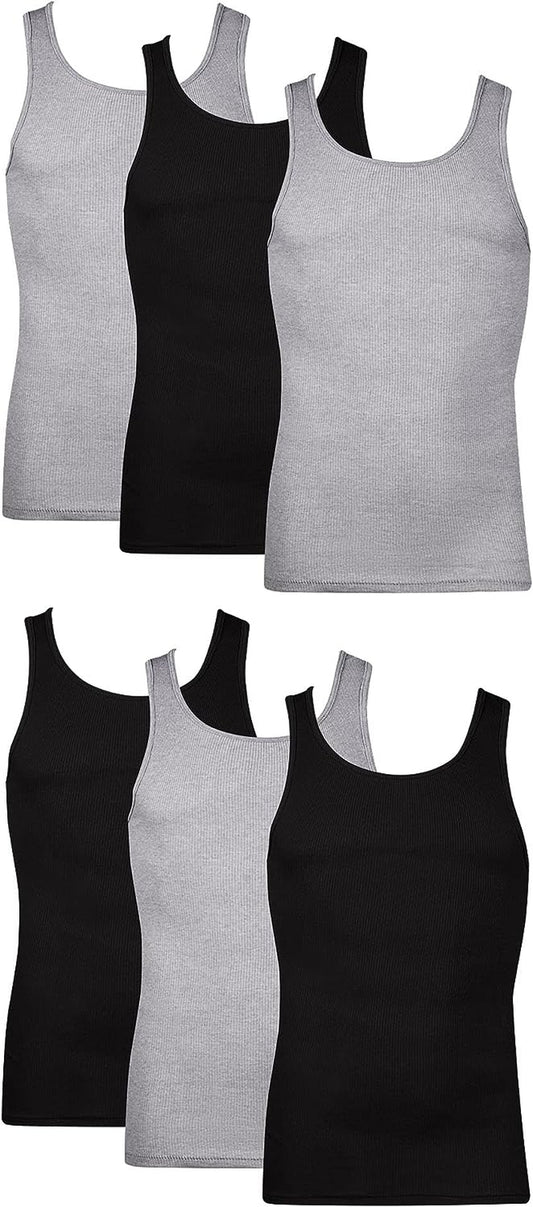 Hanes Top Undershirt Pack, 6-Pack, Moisture-Wicking Cotton Ribbed Tanks for Men