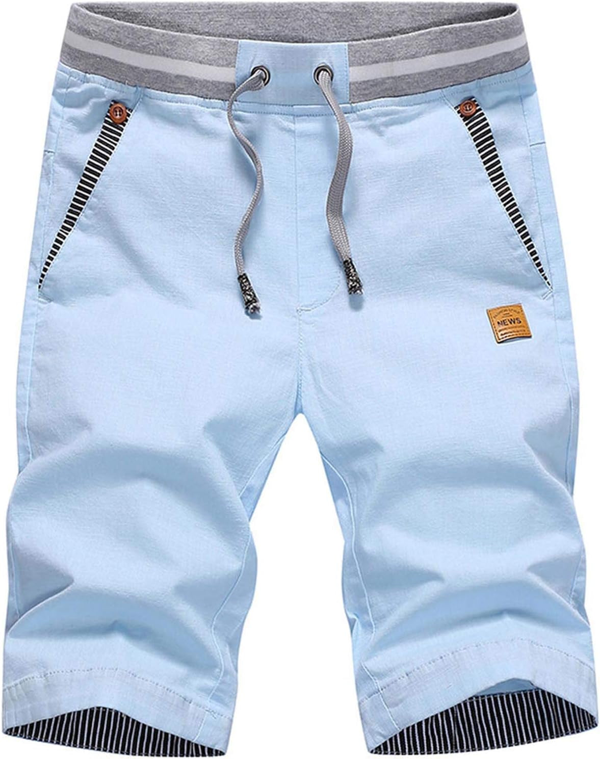 Justsun Mens Shorts Casual Classic Fit Cotton Summer Beach Shorts with Elastic Waist and Pockets
