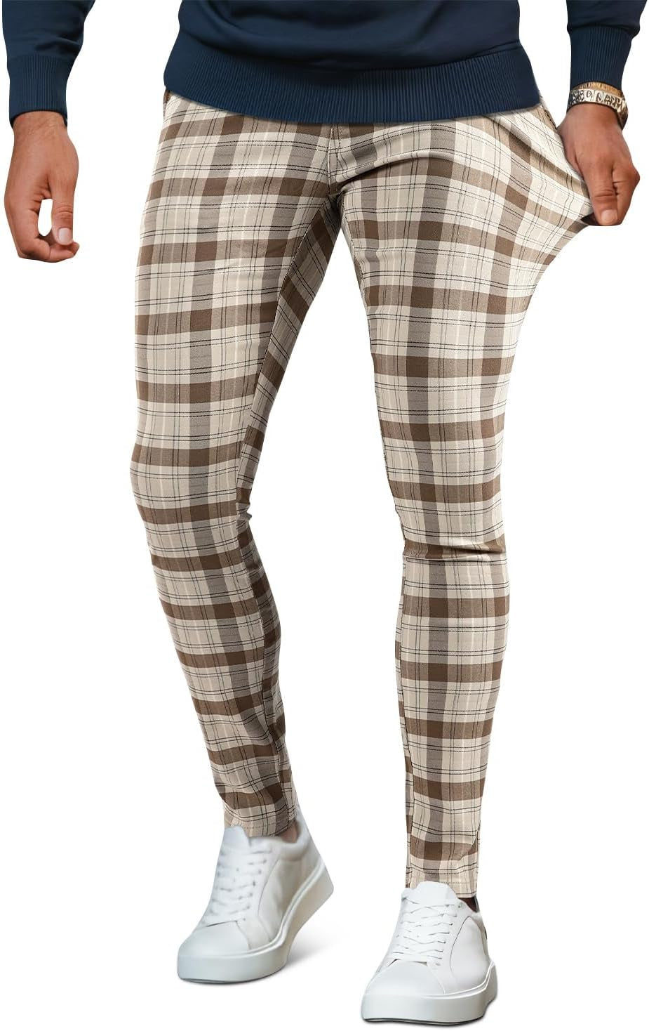 GINGTTO Mens Plaid Dress Pants Stretch Chino Pants Men Slim Fit