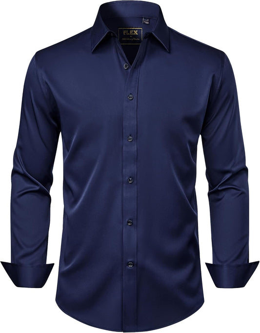 J.VER Men'S Dress Shirts Solid Long Sleeve Stretch Wrinkle-Free Formal Shirt Business Casual Button down Shirts