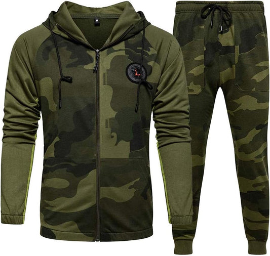 AOTORR Mens Sweatsuits 2 Piece Casual Tracksuits Camo Hoodie Jogging Sweatpants Suit