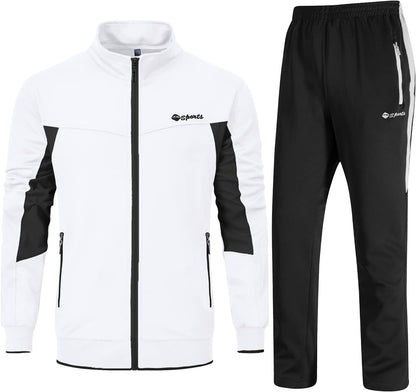 BGOWATU Men'S Tracksuits 2 Piece Running Jackets Athletic Pants Sports Suit with Zipper Pockets