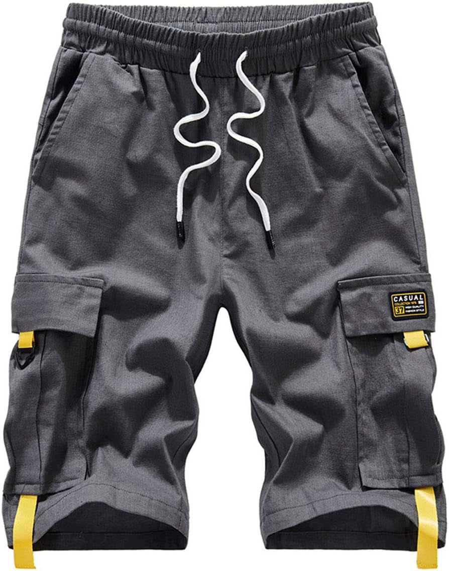Xinyangni Men'S Cargo Shorts Elastic Waist Relaxed Fit Cotton Casual Outdoor Lightweight Work Shorts Multi-Pockets