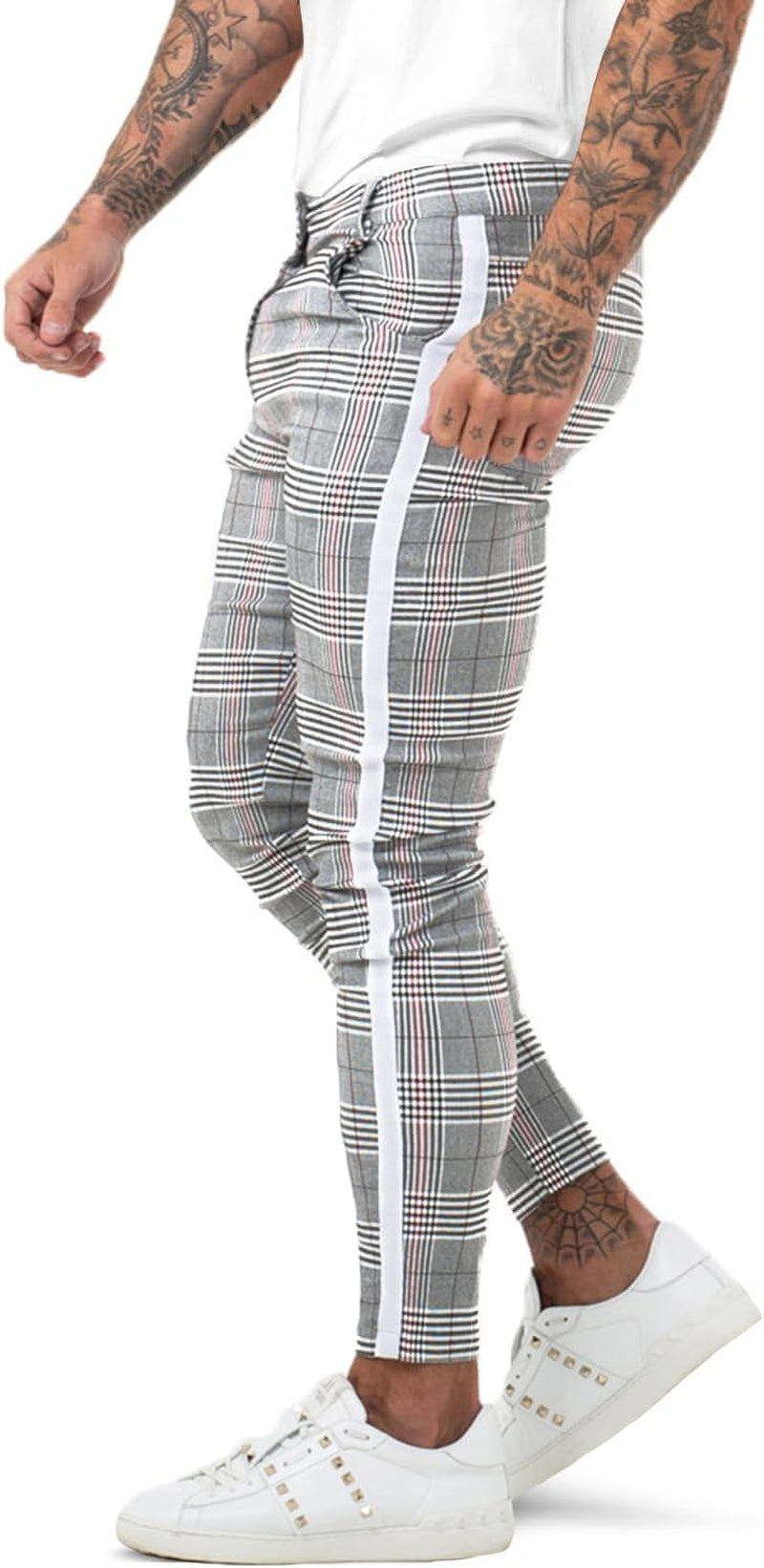 GINGTTO Mens Plaid Dress Pants Stretch Chino Pants Men Slim Fit