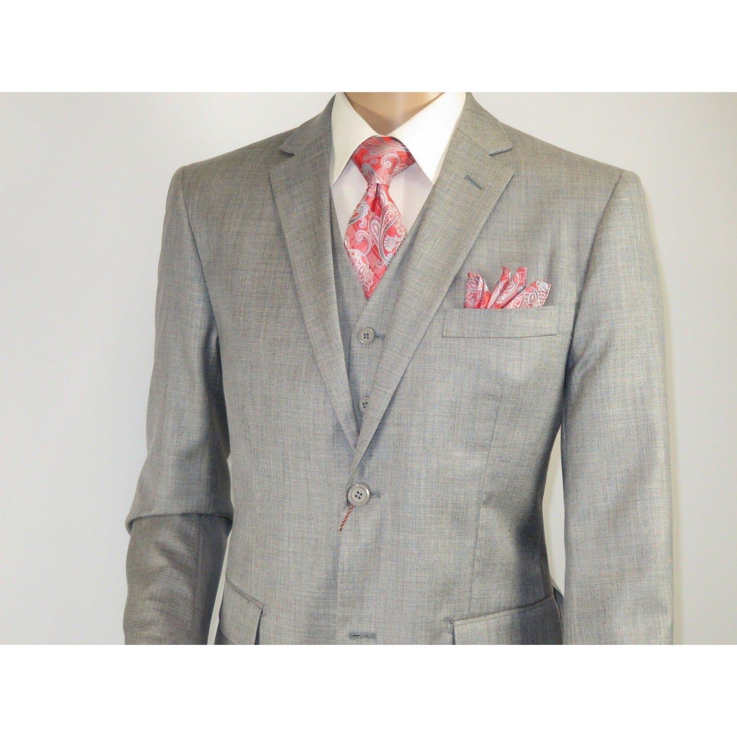 Mens Three Piece Suit Vested  Soft Fabric with Sheen M3090 Stone Gray 3Pc
