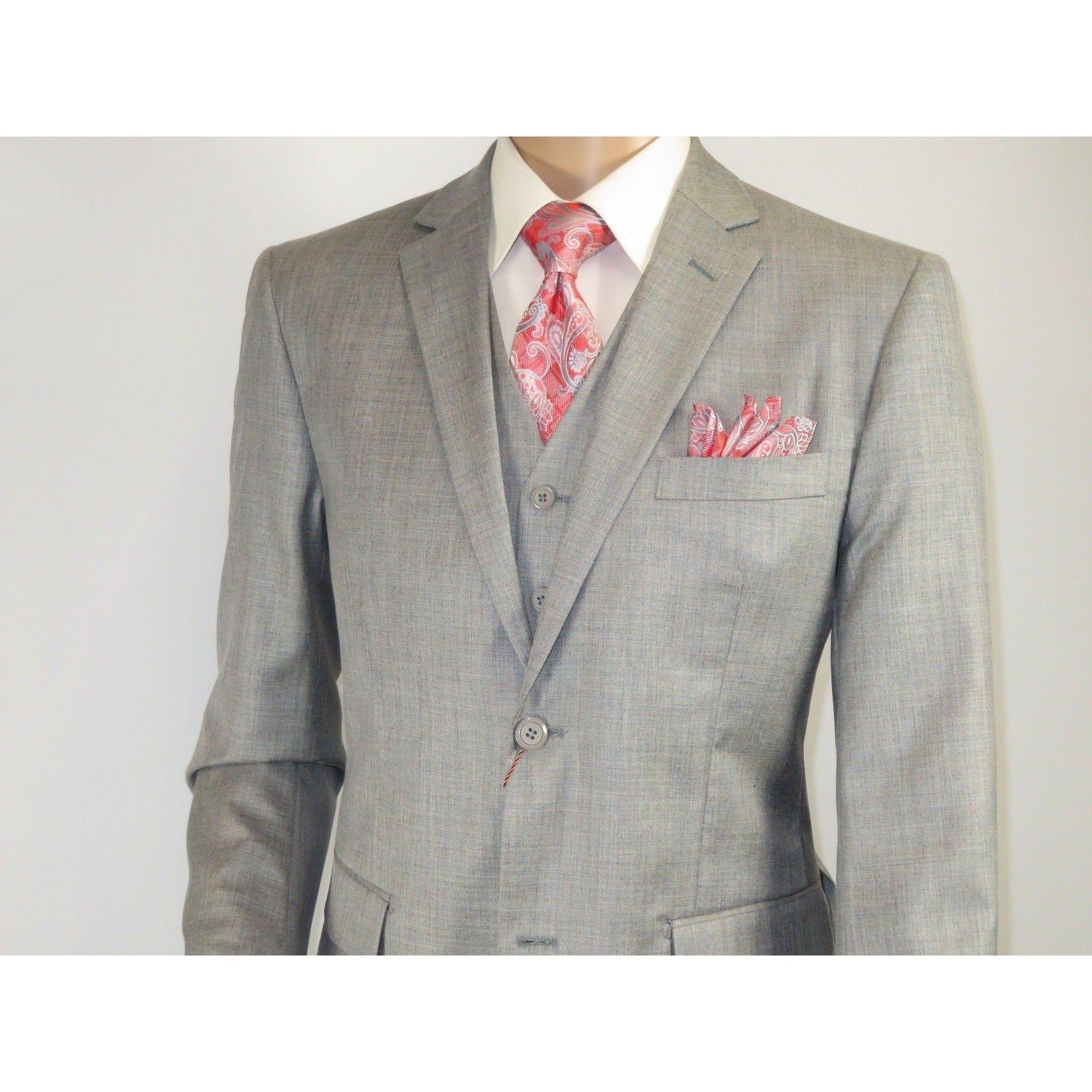 Mens Three Piece Suit Vested  Soft Fabric with Sheen M3090 Stone Gray 3Pc