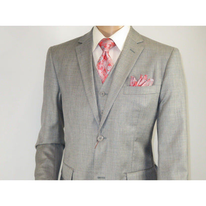 Mens Three Piece Suit Vested  Soft Fabric with Sheen M3090 Stone Gray 3Pc