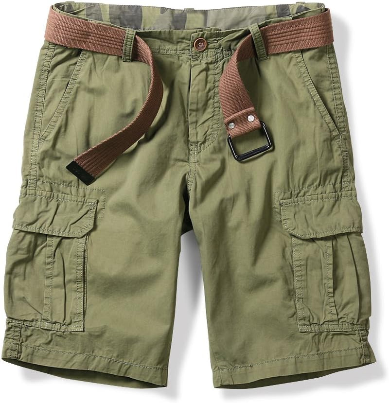 OCHENTA Men'S Lightweight Cargo Shorts with Pockets Cotton Shorts for Men Casual (No Belt)