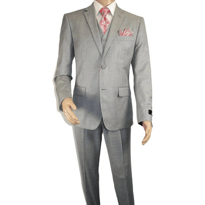 Mens Three Piece Suit Vested  Soft Fabric with Sheen M3090 Stone Gray 3Pc