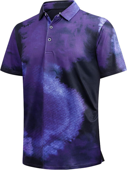 Esabel.C Golf Shirts for Men Dry Fit Performance Short Sleeve Print Moisture Wicking Collared Shirt