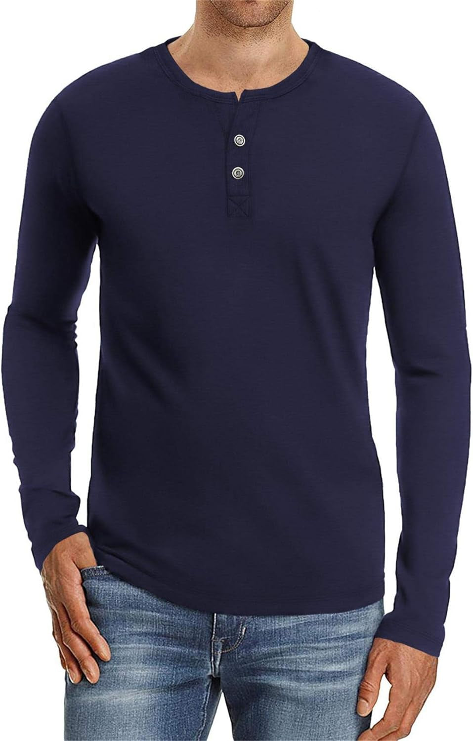 Aiyino Mens Casual Slim Fit Long Sleeve Henley T-Shirts Cotton Shirts